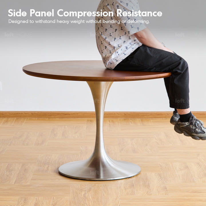 Vintage sintered stone stainless steel round dining table tulip detail 1.
