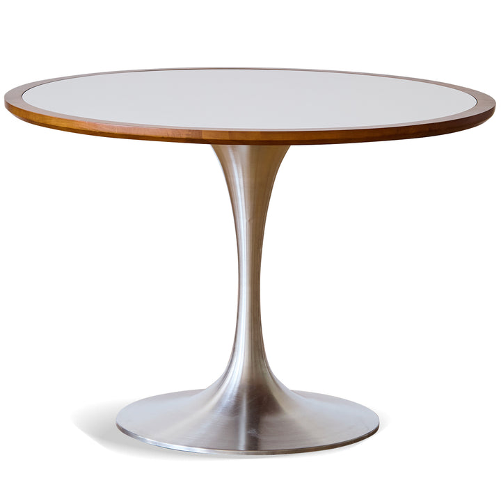 Vintage sintered stone stainless steel round dining table tulip primary product view.