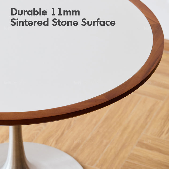 Vintage sintered stone stainless steel round dining table tulip detail 6.