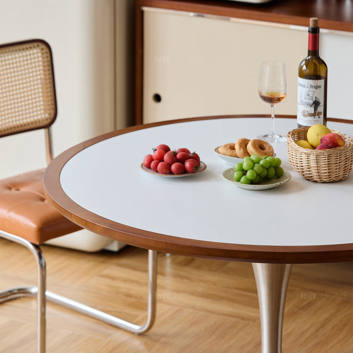 Vintage sintered stone stainless steel round dining table tulip detail 22.