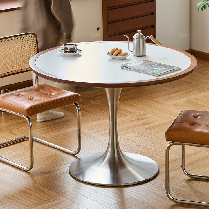 Vintage sintered stone stainless steel round dining table tulip detail 24.