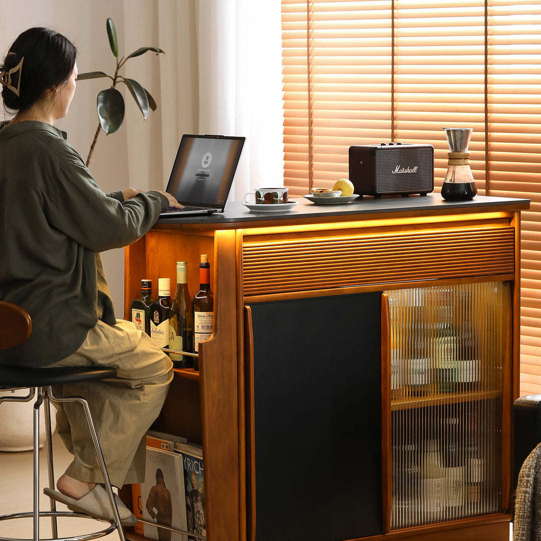 Vintage sintered stone storage bar table the old in real life style.