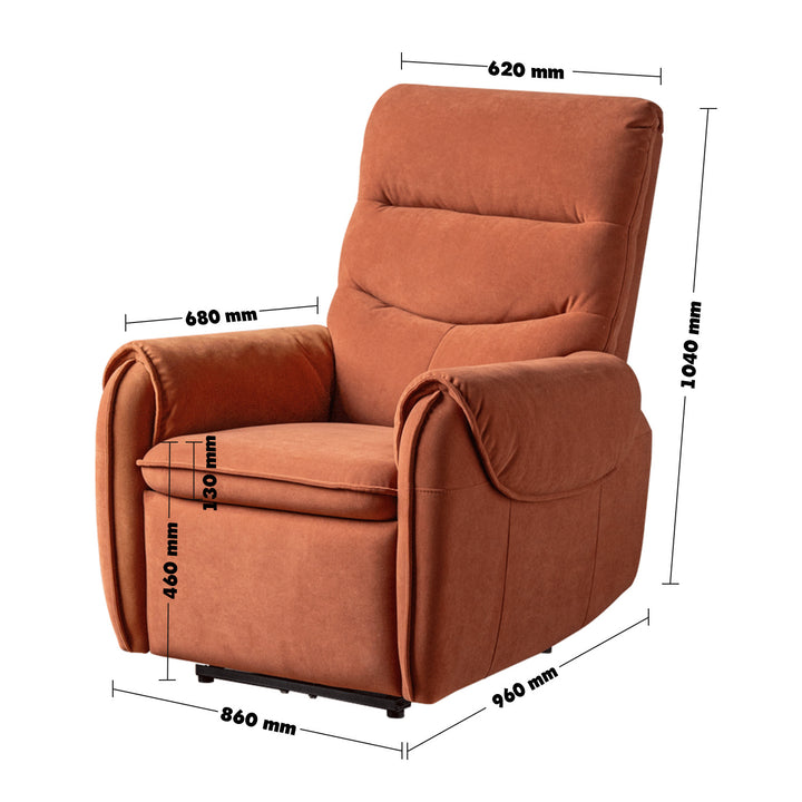 Vintage velvet fabric electric recliner 1 seater sofa ochre size charts.