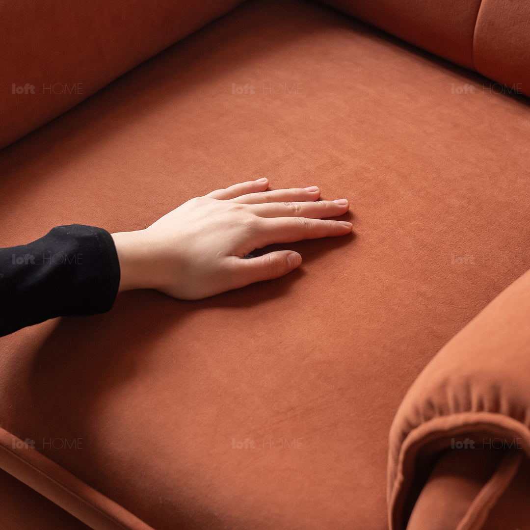 Vintage velvet fabric electric recliner 1 seater sofa ochre with context.
