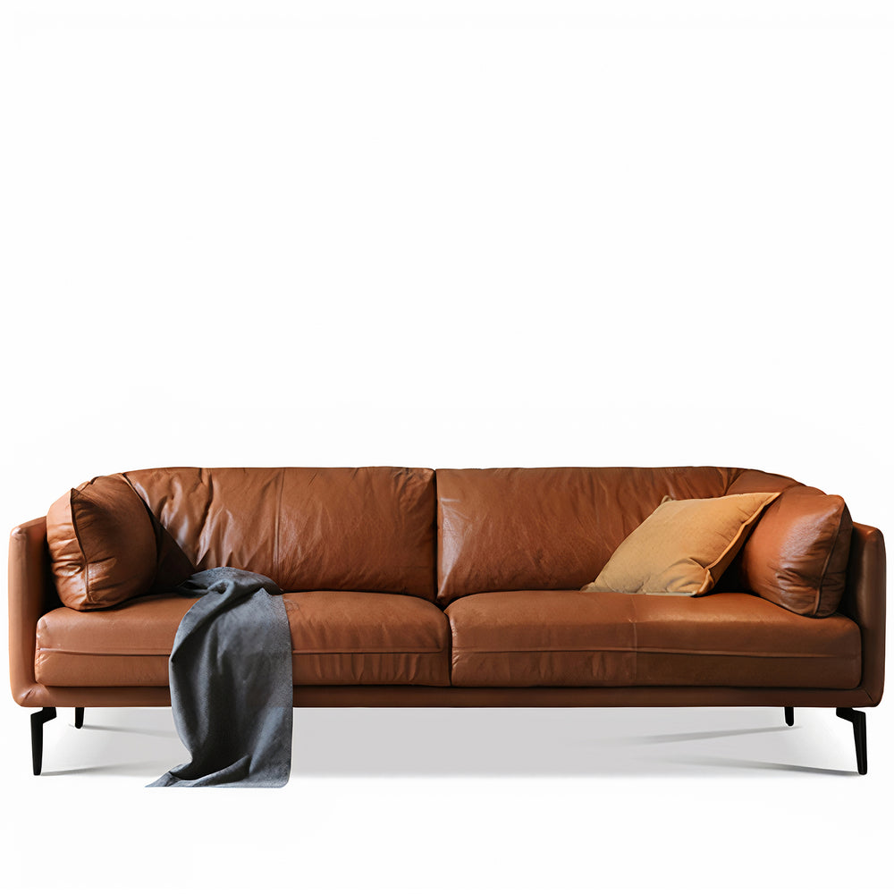 Vintage genuine leather 3 seater sofa bravo in white background.