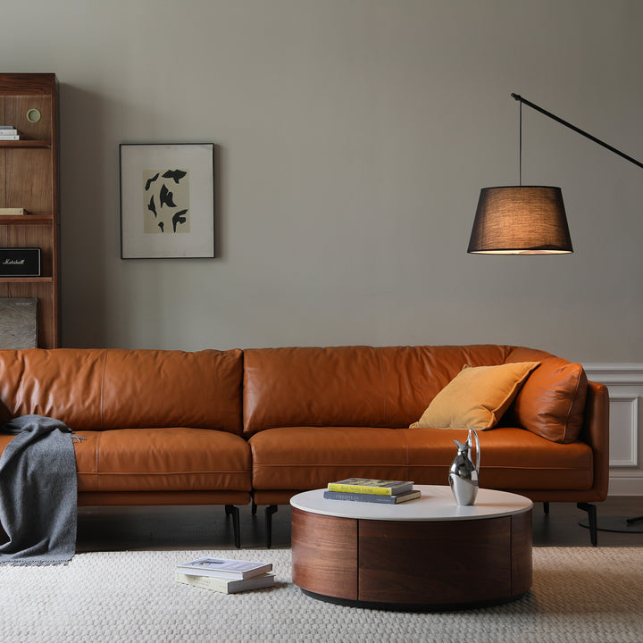 Vintage genuine leather 3 seater sofa bravo in close up details.