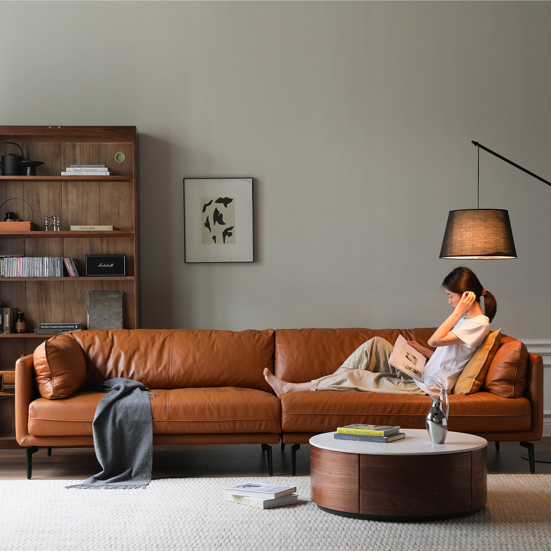 Vintage genuine leather sectional 4 seater sofa bravo primary product view.