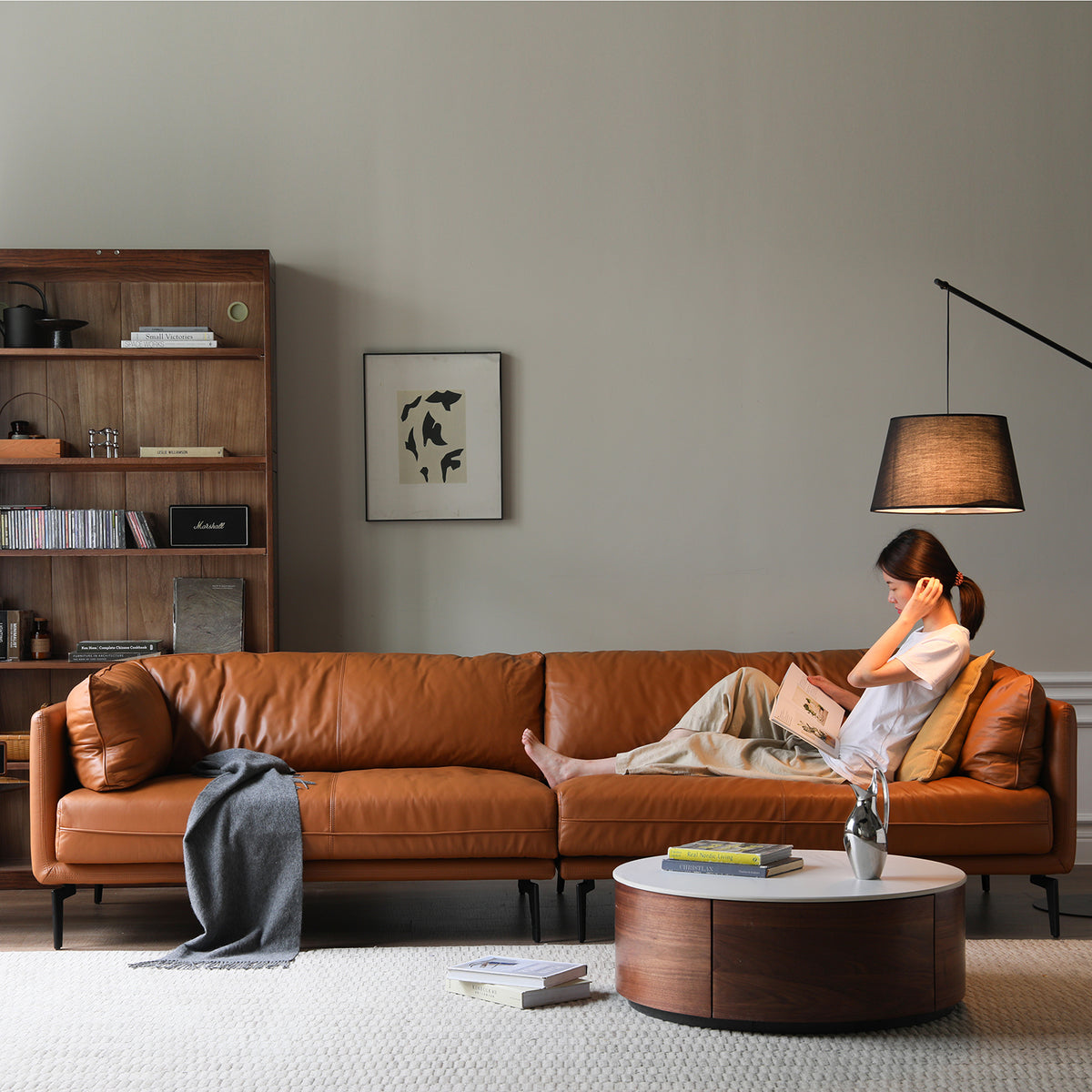 Vintage genuine leather sectional 4 seater sofa bravo primary product view.