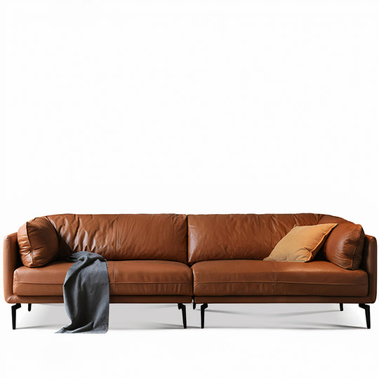Vintage genuine leather sectional 4 seater sofa bravo in white background.