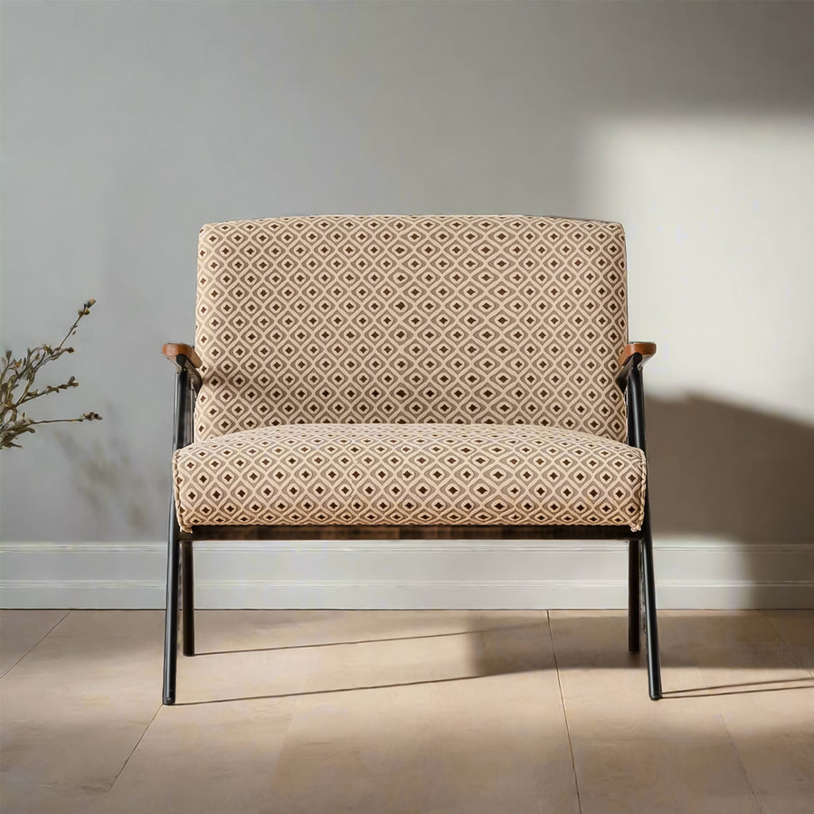 Vintage mixed weave fabric 2 seater sofa wheat in white background.