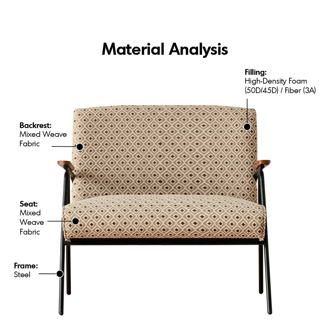 Vintage mixed weave fabric 2 seater sofa wheat in details.