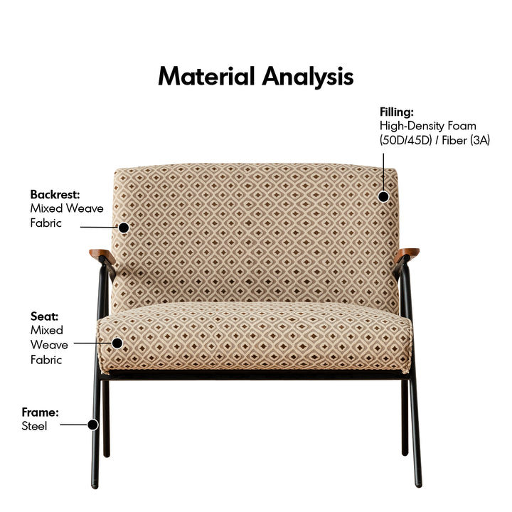 Vintage mixed weave fabric 2 seater sofa wheat in details.