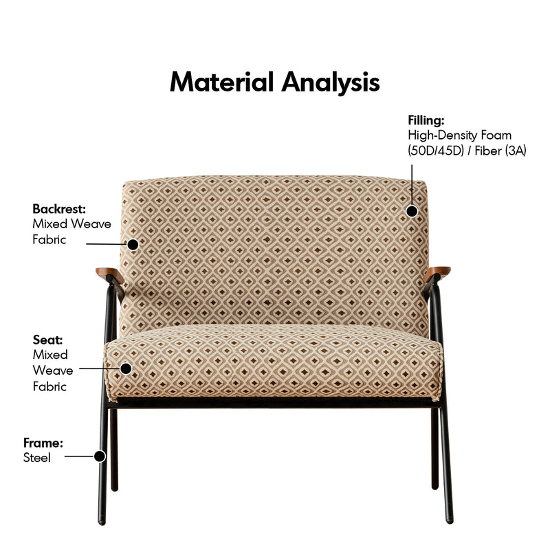 Bauhaus mixed weave fabric 2 seater sofa wheat in details.