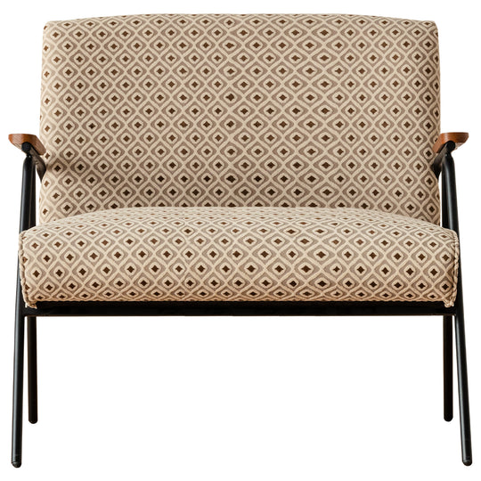 Vintage mixed weave fabric 2 seater sofa wheat in white background.