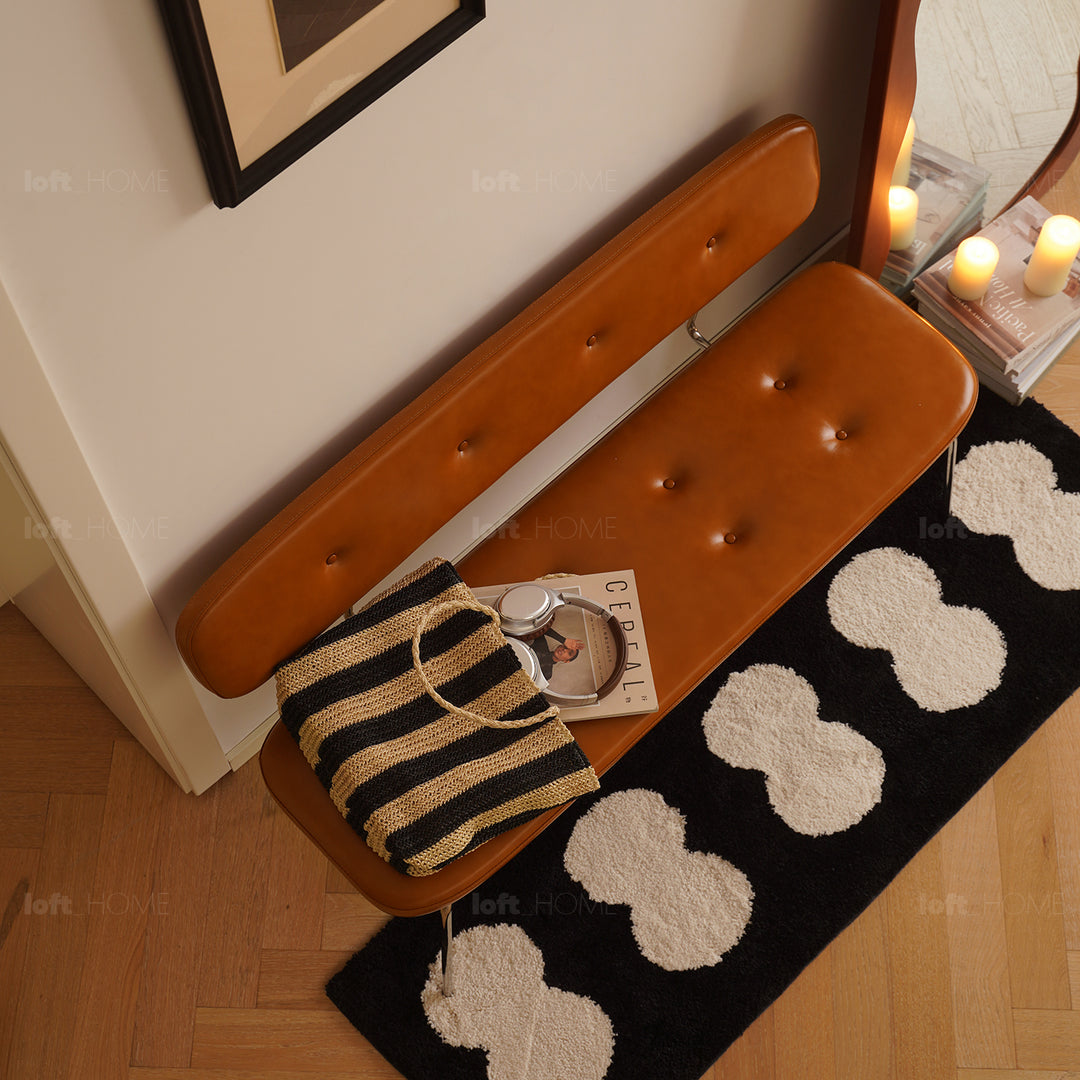 Vintage pu leather dining bench with backrest hera detail 2.