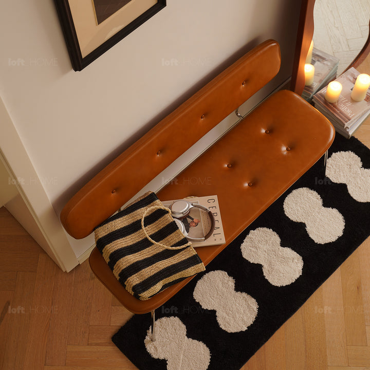 Vintage pu leather dining bench with backrest hera detail 2.