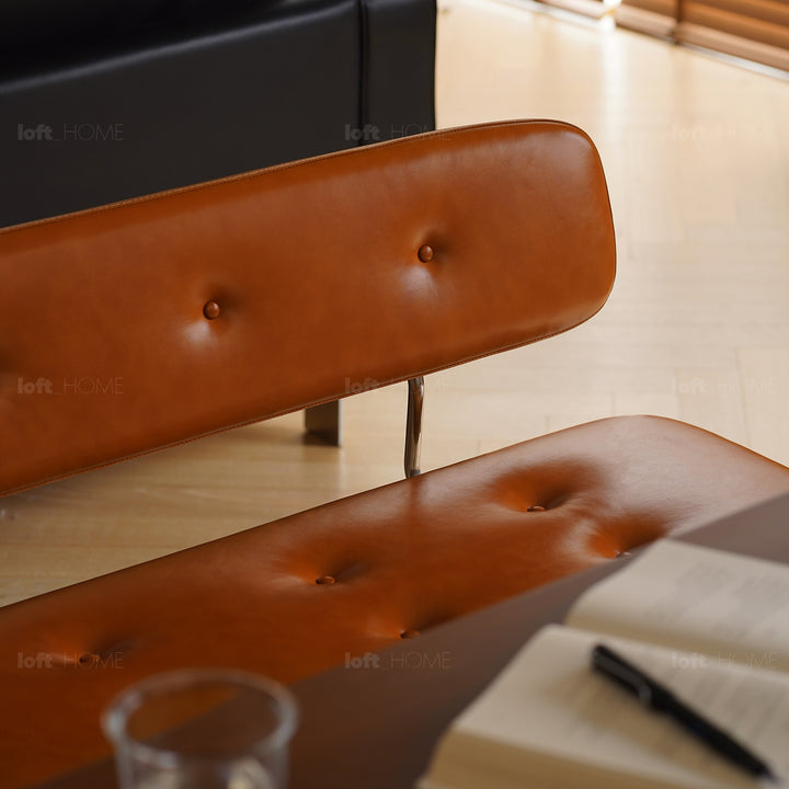 Vintage pu leather dining bench with backrest hera detail 3.