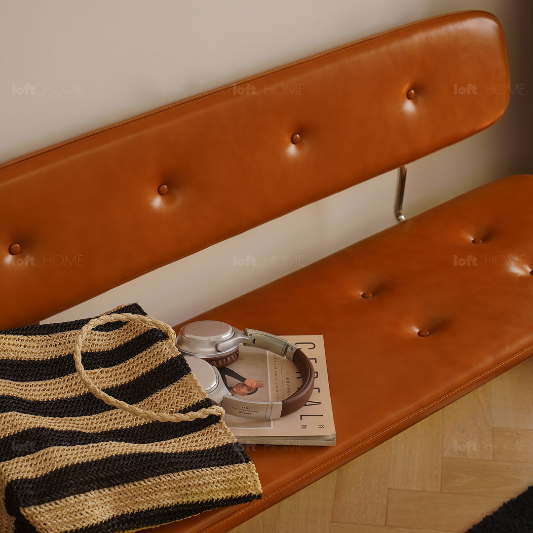 Vintage pu leather dining bench with backrest hera detail 4.