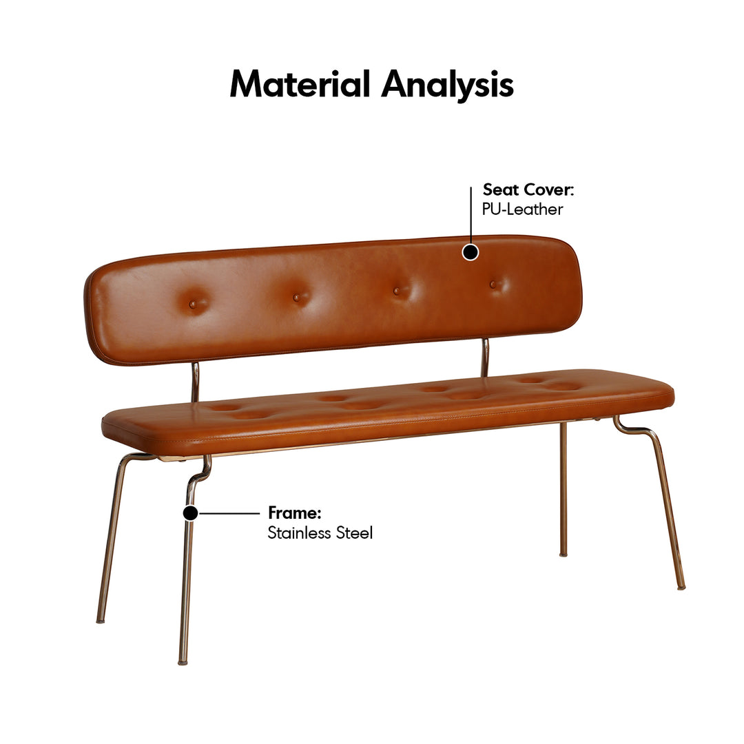 Vintage PU Leather Dining Bench With Backrest HERA