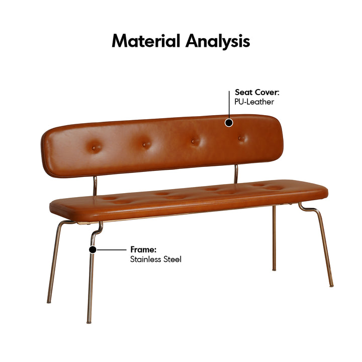 Vintage PU Leather Dining Bench With Backrest HERA