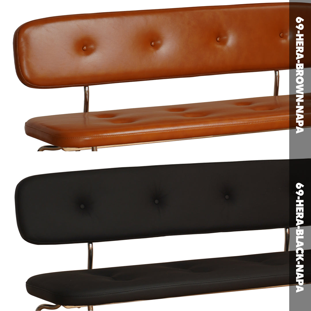 Vintage pu leather dining bench with backrest hera color swatches.