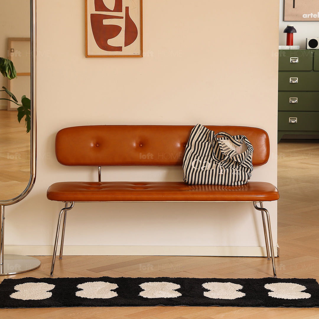 Vintage pu leather dining bench with backrest hera material variants.