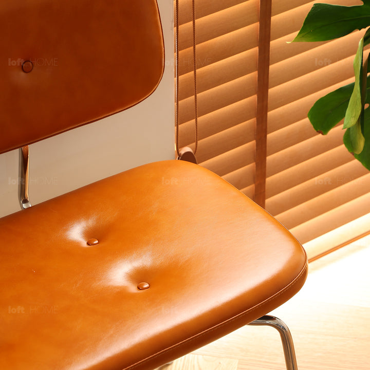 Vintage pu leather dining bench with backrest hera in details.