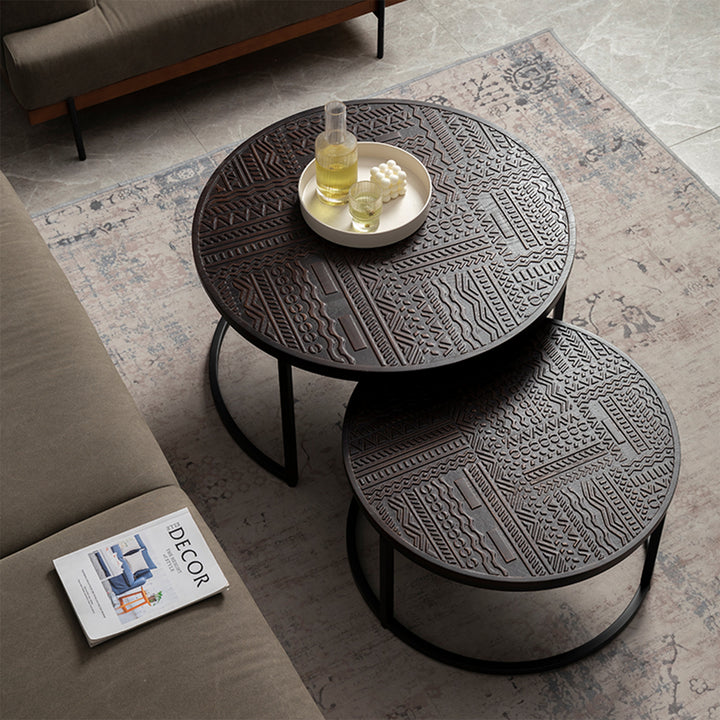 Vintage pine wood coffee table toem overlap material variants.