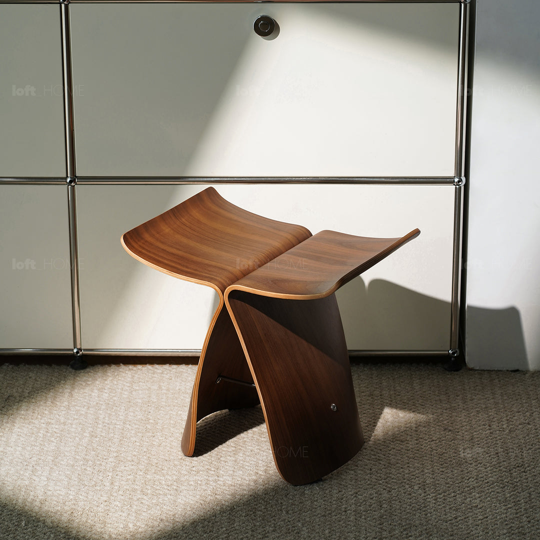 Vintage plywood stool flyer layered structure.