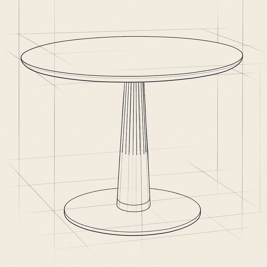 Vintage sintered stone round dining table grey material variants.
