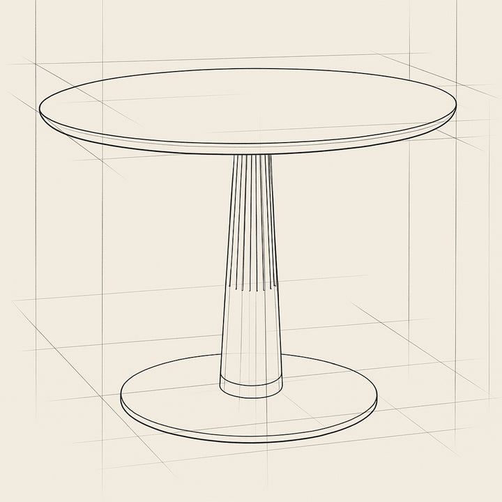 Vintage sintered stone round dining table grey material variants.