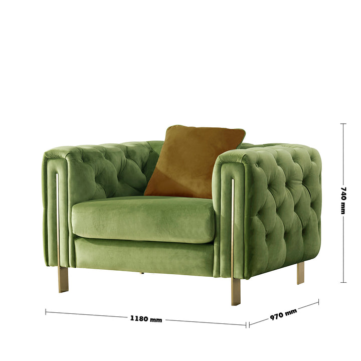 Vintage velvet fabric 1 seater sofa duzzle size charts.