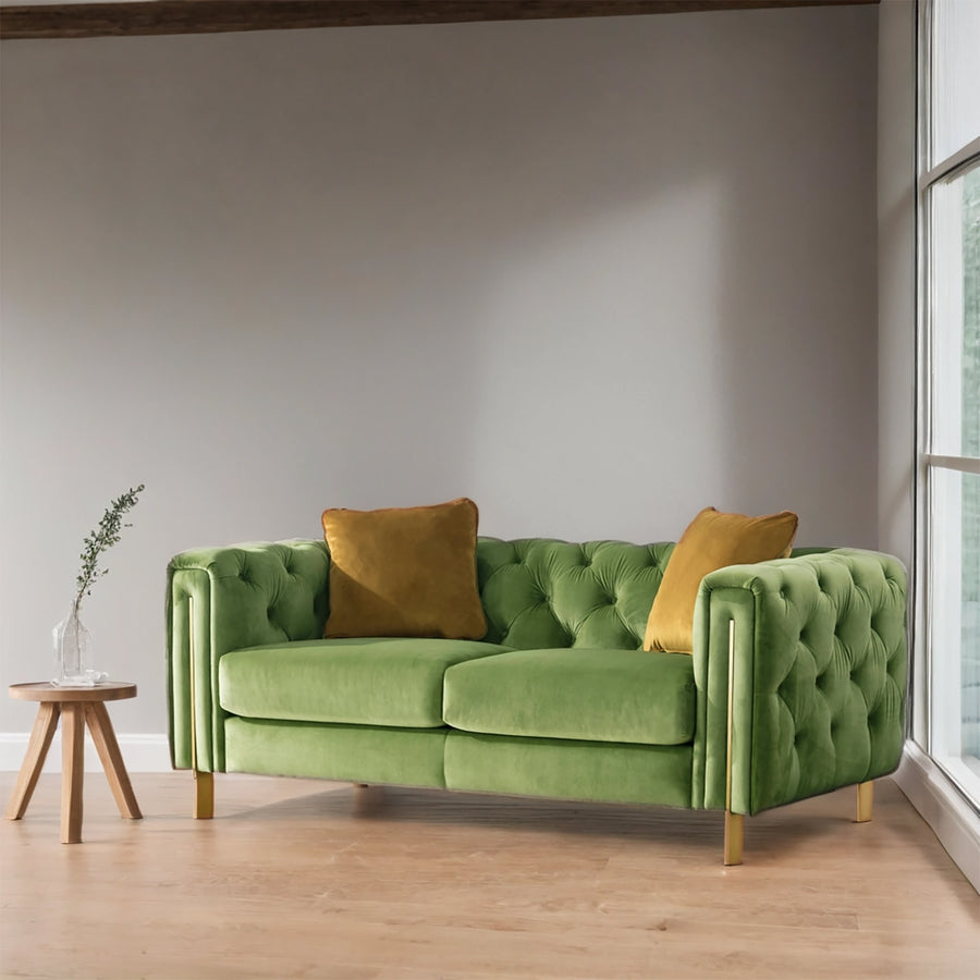 Vintage velvet fabric 2 seater sofa duzzle primary product view.