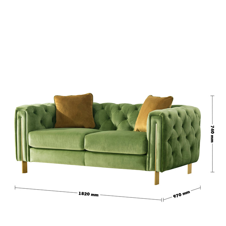 Vintage velvet fabric 2 seater sofa duzzle size charts.