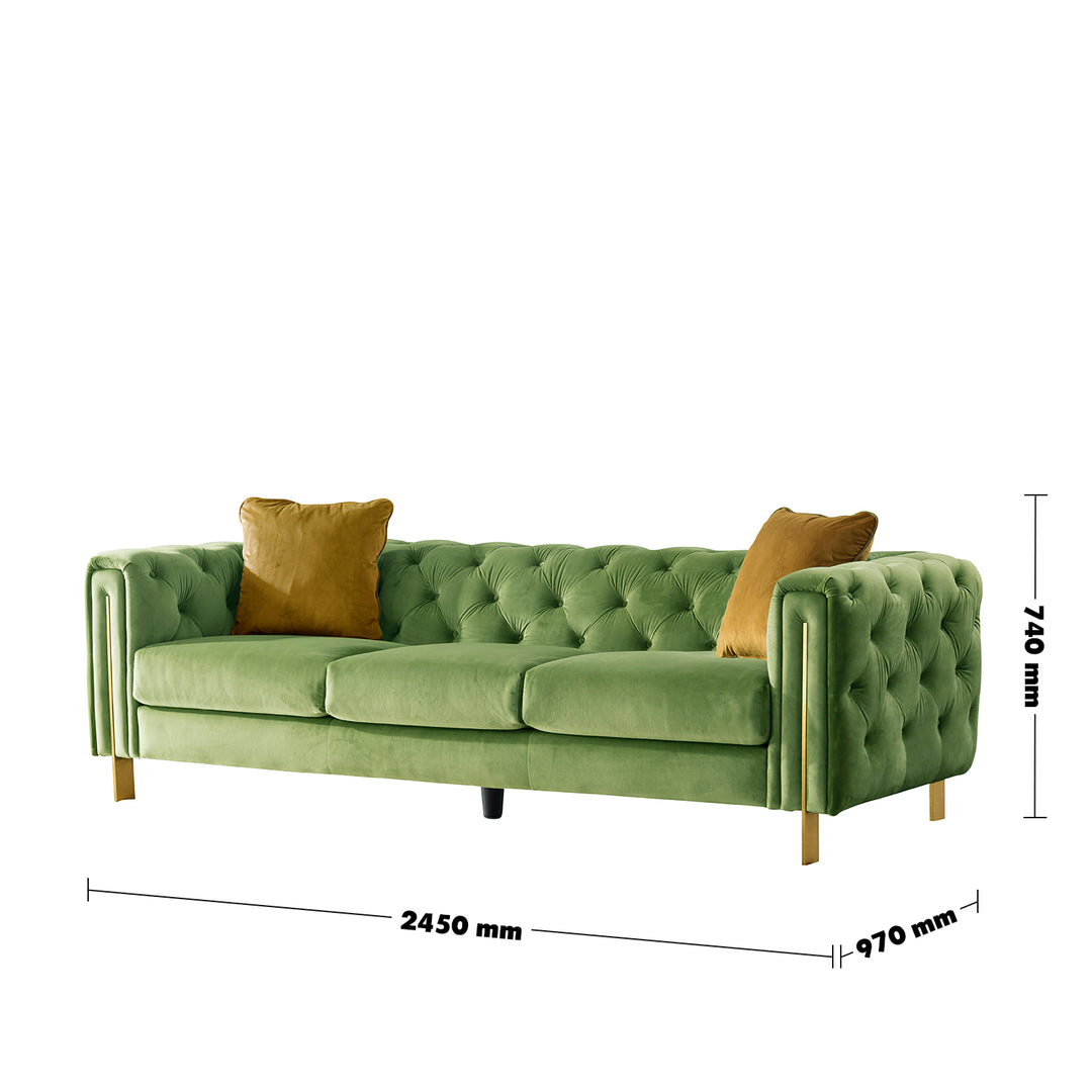 Vintage velvet fabric 3 seater sofa duzzle size charts.