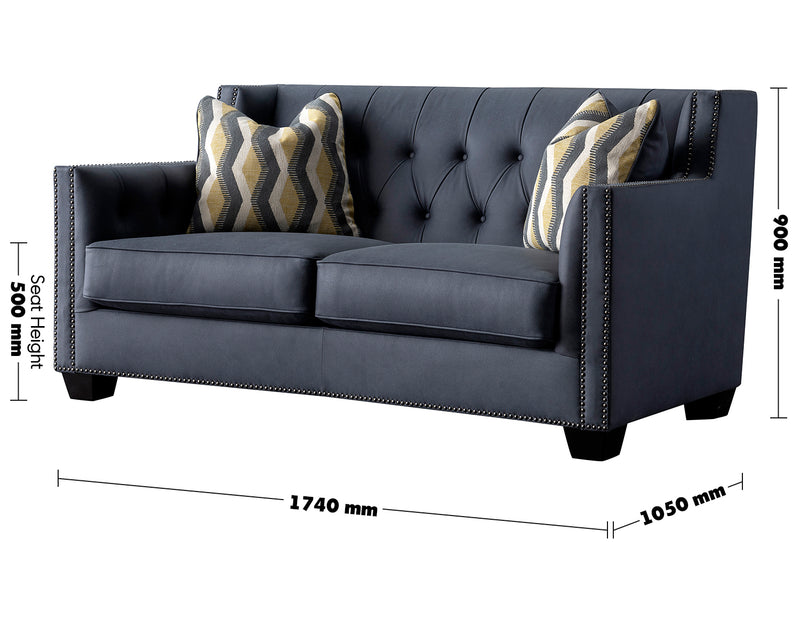 Vintage Microfiber Leather 2 Seater Sofa GRIMM Size Chart