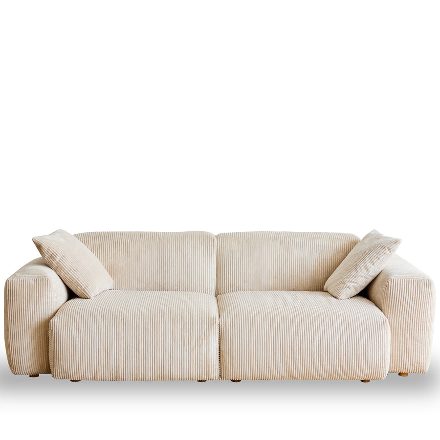Cream Corduroy Velvet Fabric 2 Seater Sofa SQUARE