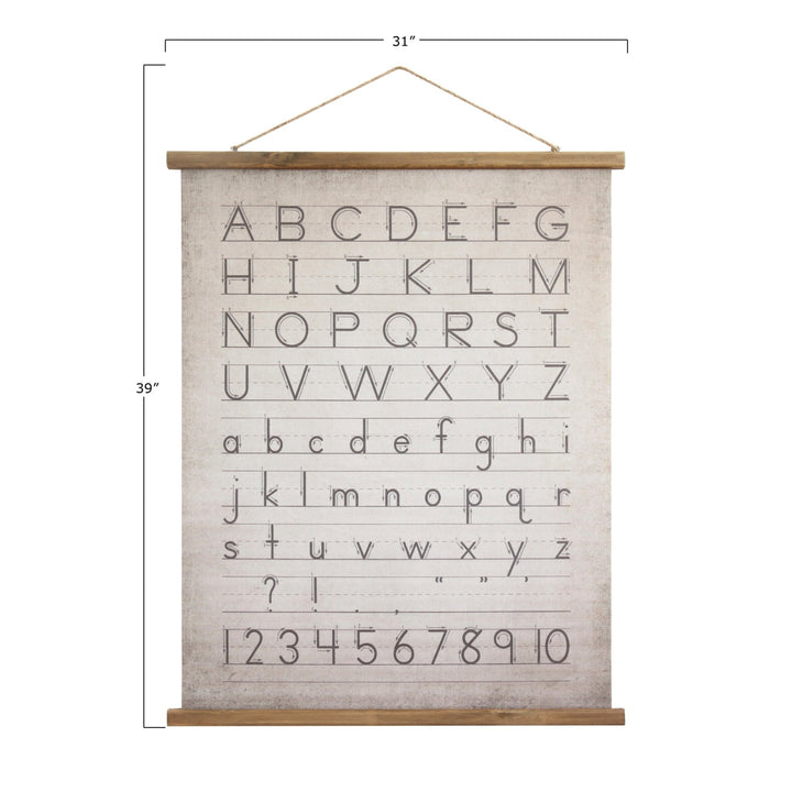 Alphabet & numbers wall decor size charts.