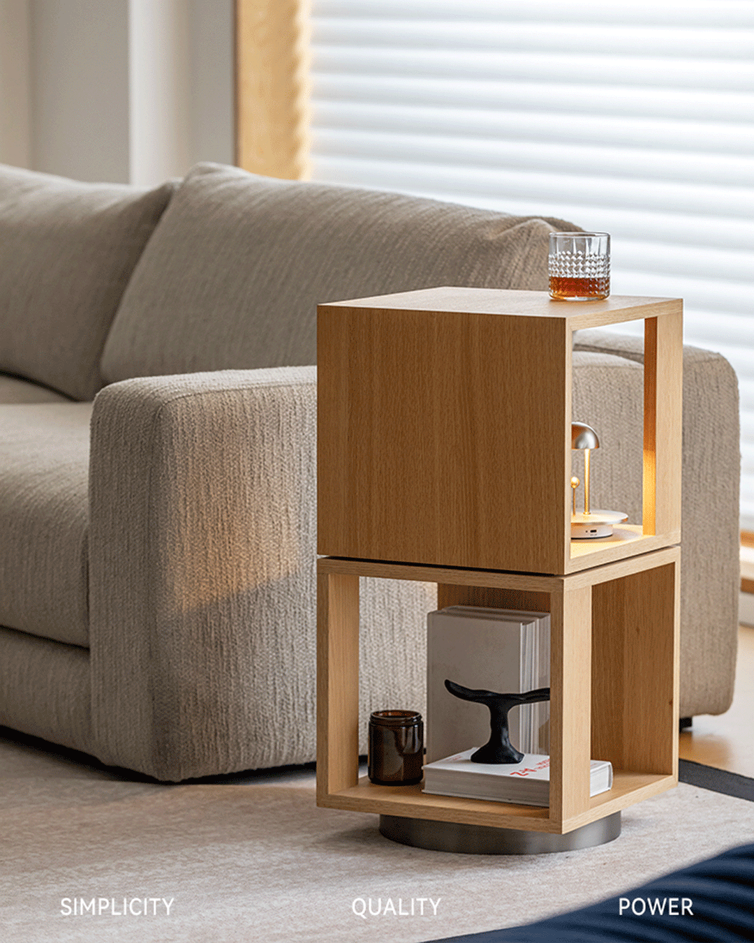 Minimalist Ash Wood Veneer Revolving Side Table AXEL