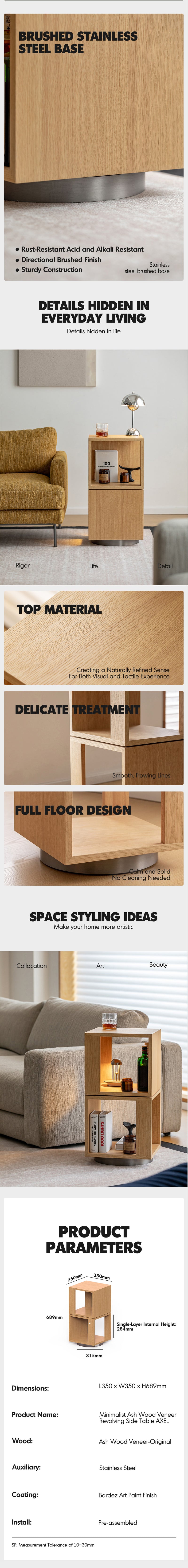 Minimalist Ash Wood Veneer Revolving Side Table AXEL Good to Know - 8