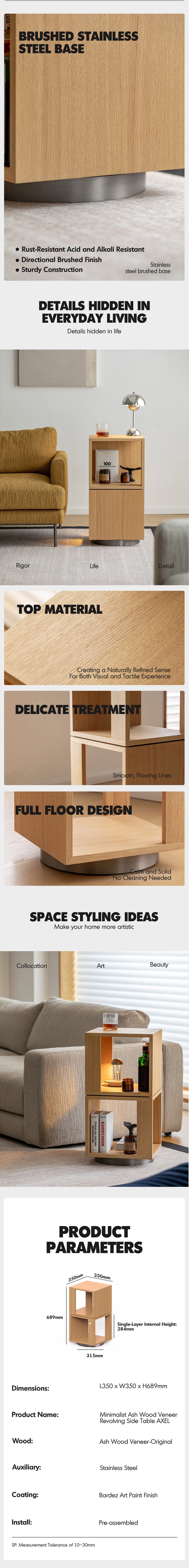 Minimalist Ash Wood Veneer Revolving Side Table AXEL Good to Know - 8