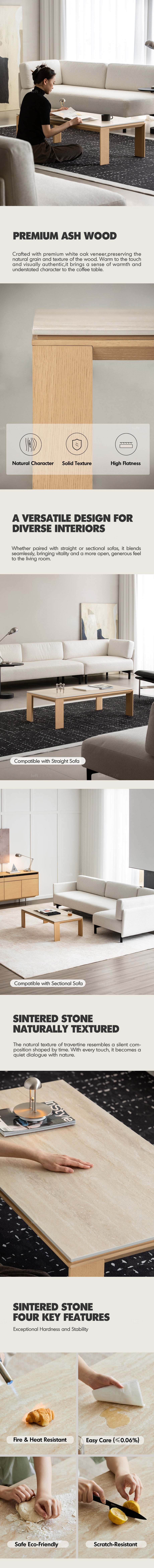 Minimalist Ash Wood Veneer Sintered Stone Coffee Table STRING Good to Know - 2