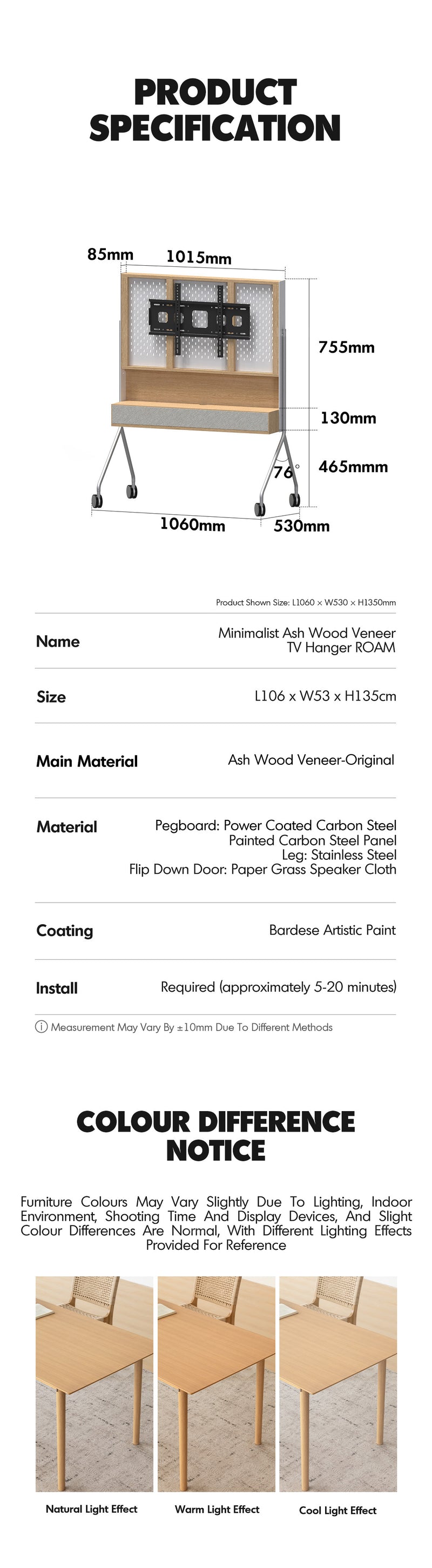 Minimalist Ash Wood Veneer TV Hanger ROAM Good to Know - 9