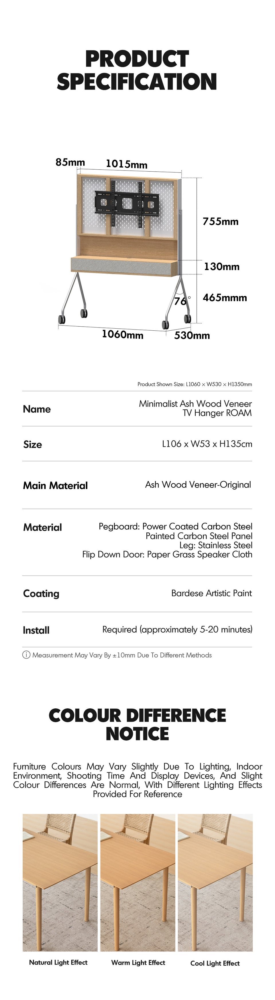 Minimalist Ash Wood Veneer TV Hanger ROAM More Details and Instruction_9