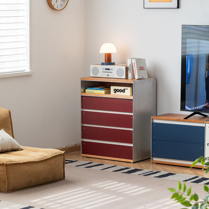 Bauhaus aluminium chest of 5 drawer geometric size charts.