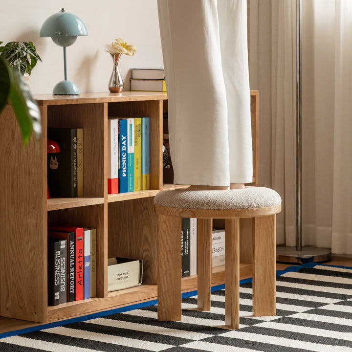 Bauhaus ash wood boucle fabric stool orbit environmental situation.