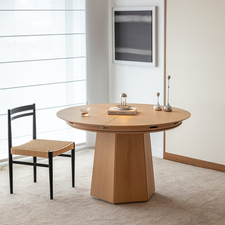 Bauhaus ash wood woven rope dining chair moore in panoramic view.