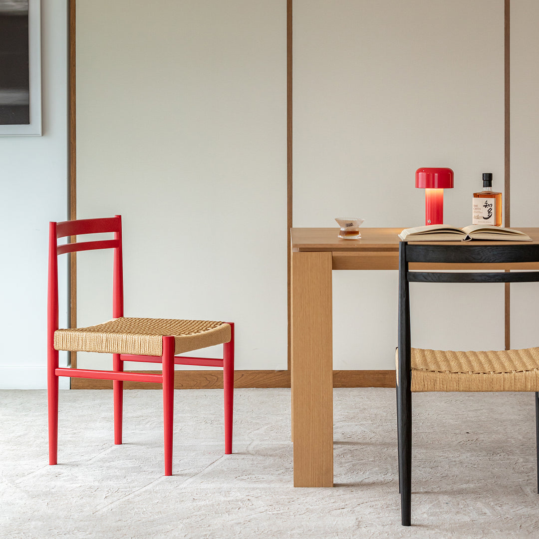 Bauhaus ash wood woven rope dining chair moore color swatches.
