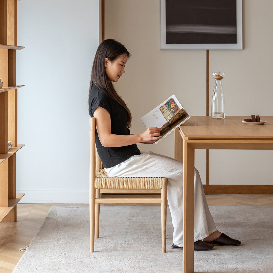 Bauhaus ash wood woven rope dining chair moore material variants.