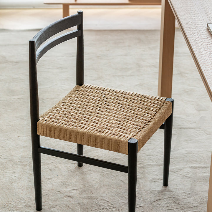 Bauhaus ash wood woven rope dining chair moore with context.
